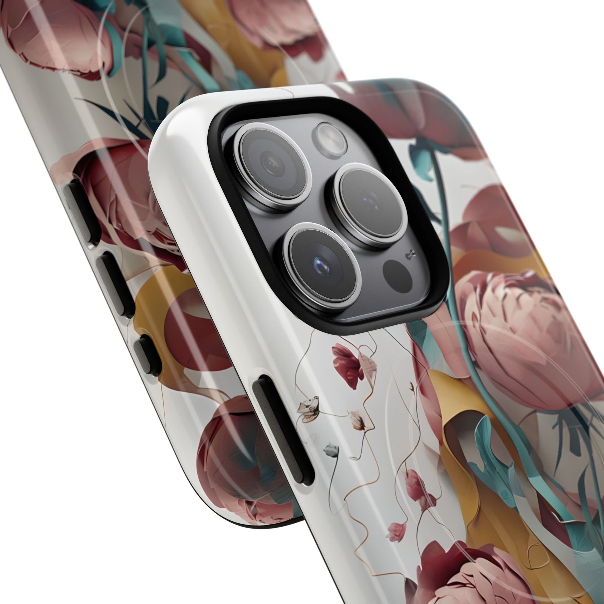 Blushing Peony Veil - Elegant Painterly Floral iPhone 15 Pro MagSafe Phone Case - Soft Blush & Teal Peony Design