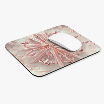 Blush Frost mouse pad in workspace with mouse showing soft pink floral design