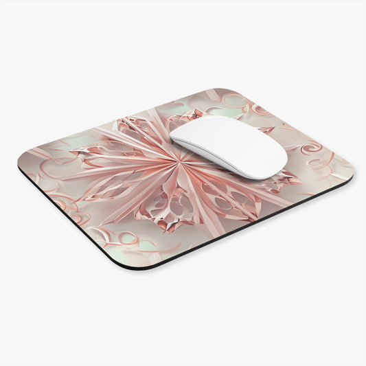 Blush Frost mouse pad in workspace with mouse showing soft pink floral design