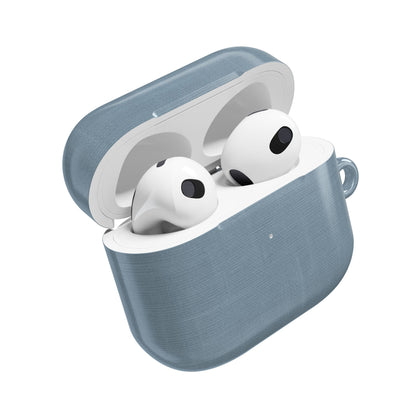 Blue Grey Linen AirPods Case - Minimalist Smooth Weave Texture Cover for Gen 1, 2, 3, Pro Gen 1 & 2