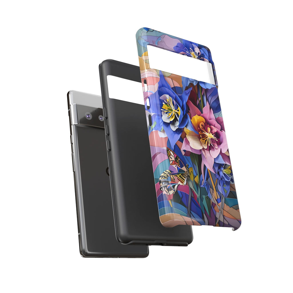Blue Columbine Carnivale - Artistic Floral & Butterfly Google Pixel 6 Pro Tough Phone Case - Vibrant Botanical Design