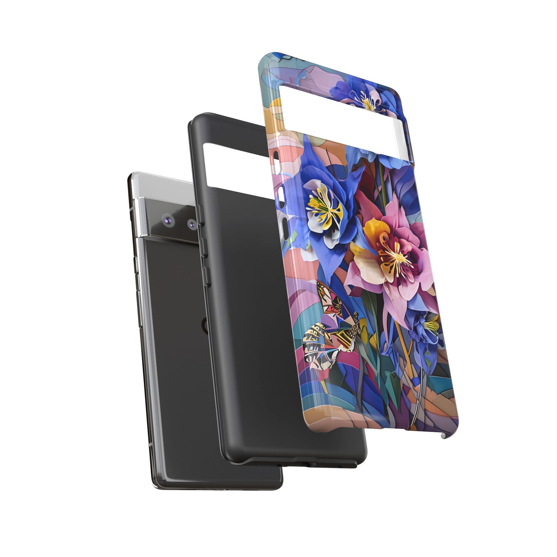 Blue Columbine Carnivale - Artistic Floral & Butterfly Google Pixel 6 Pro Tough Phone Case - Vibrant Botanical Design