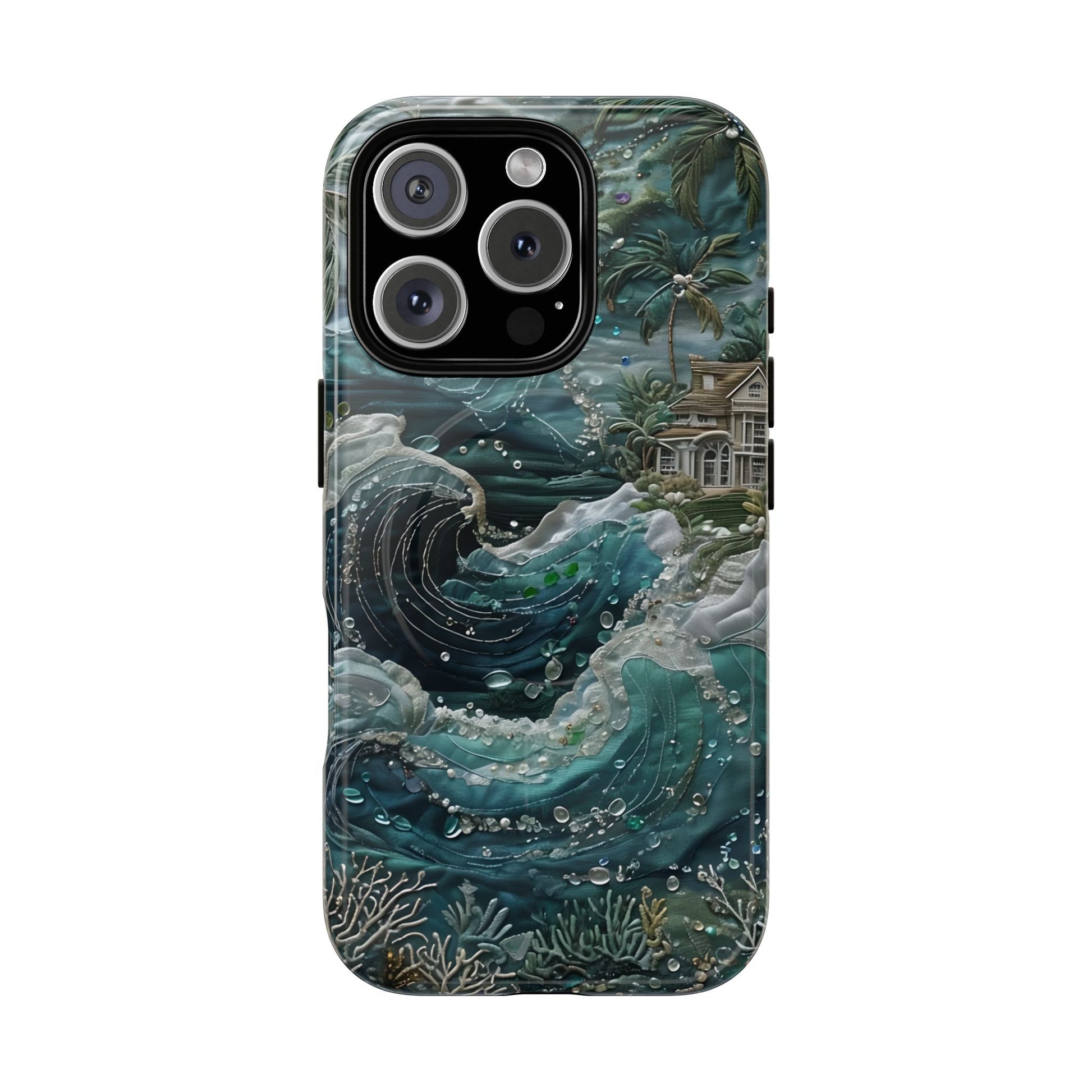 Tropical Midnight Wave - Artistic Ocean iPhone 16 Pro MagSafe Phone Case - Dramatic Blue Wave Design