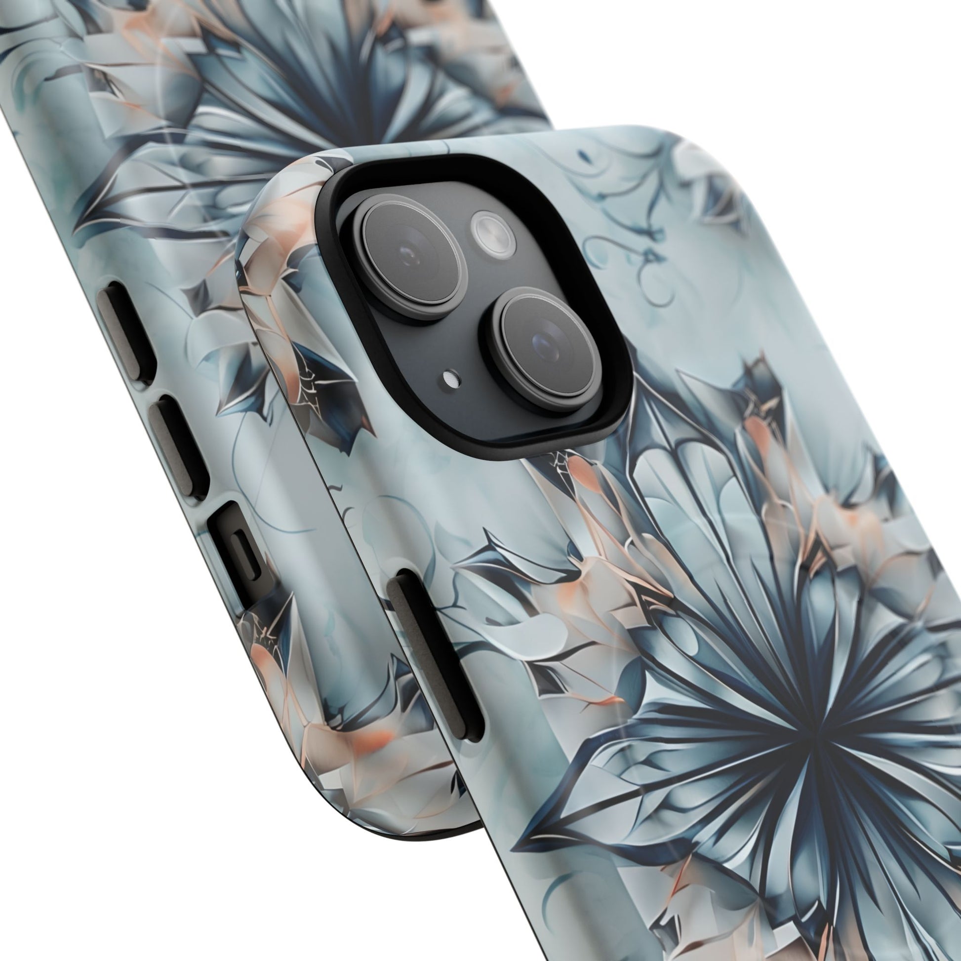 Indigo Mirage - Artistic Kaleidoscope Collection Artistic Floral - iPhone 15 MagSafe Phone Case -Bold Indigo Symmetrical Design