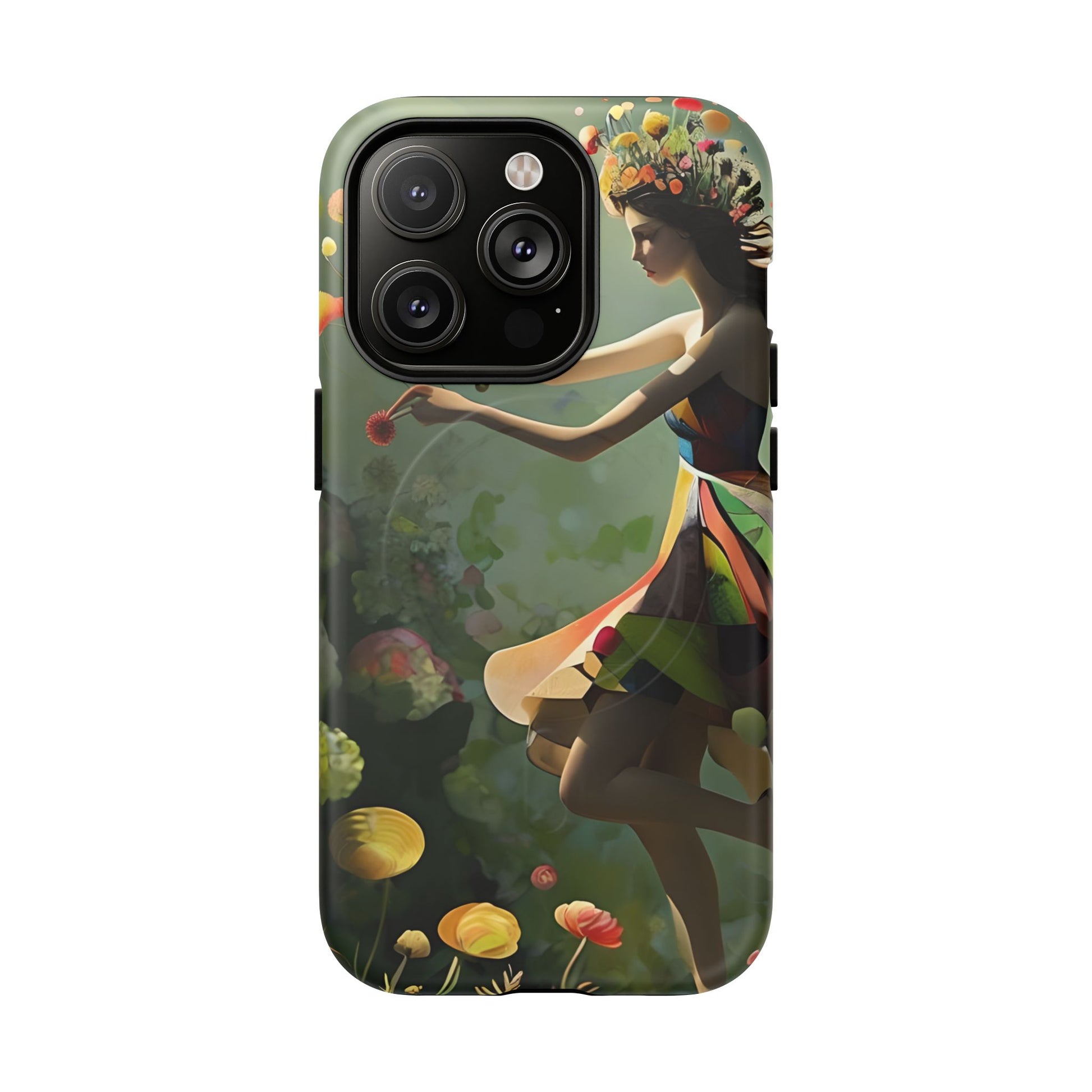 Dancing Wildflower Muse iPhone 14 Pro - Artistic Floral Fantasy Cover - MagSafe Compatible - Whimsical Nature-Inspired Protective Accessory