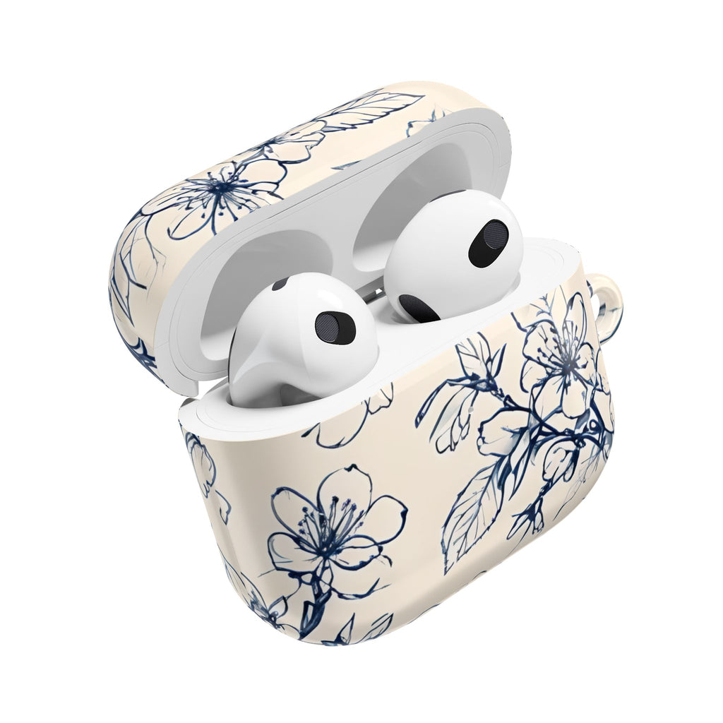 Blossom Sketch AirPod Case - Elegant Floral Earbud Cover for Gen 1, 2, 3, Pro Gen 1 & 2 - Chic Blue Botanical Gift for Her