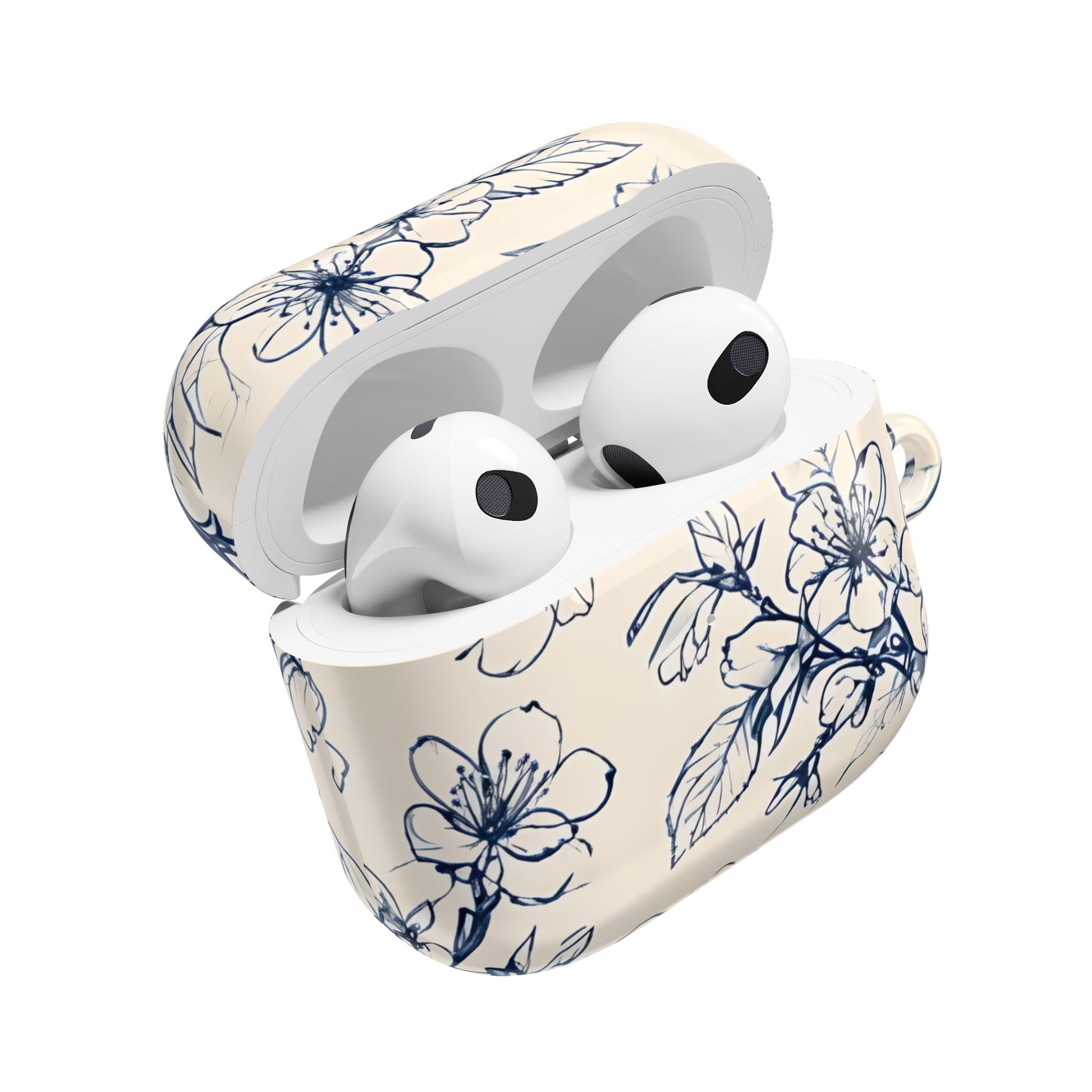 Blossom Sketch AirPod Case - Elegant Floral Earbud Cover for Gen 1, 2, 3, Pro Gen 1 & 2 - Chic Blue Botanical Gift for Her
