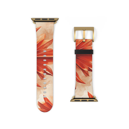 Sunset Fleur Apple Watch band strap with gold clasp featuring striking sunset orange flower artwork