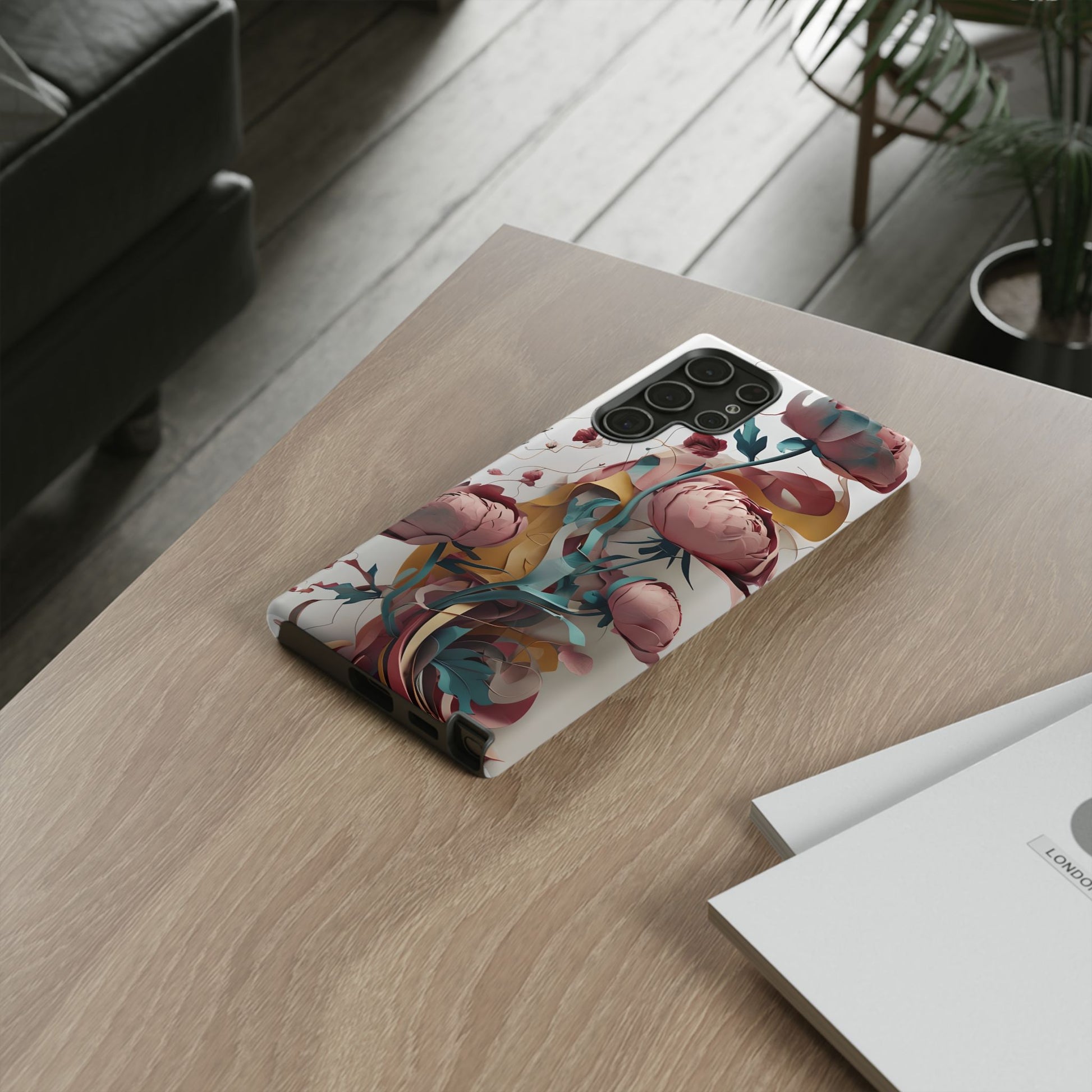 Blushing Peony Veil - Elegant Painterly Floral Samsung Galaxy S22 Ultra Tough Phone Case - Soft Blush & Teal Peony Design