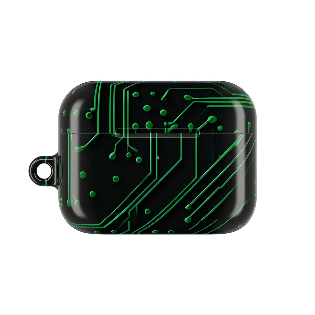 Green Circuit Grid AirPod Case - Green & Black Computer Design Earbud Cover for Gen 1, 2, 3, Pro Gen 1 & 2
