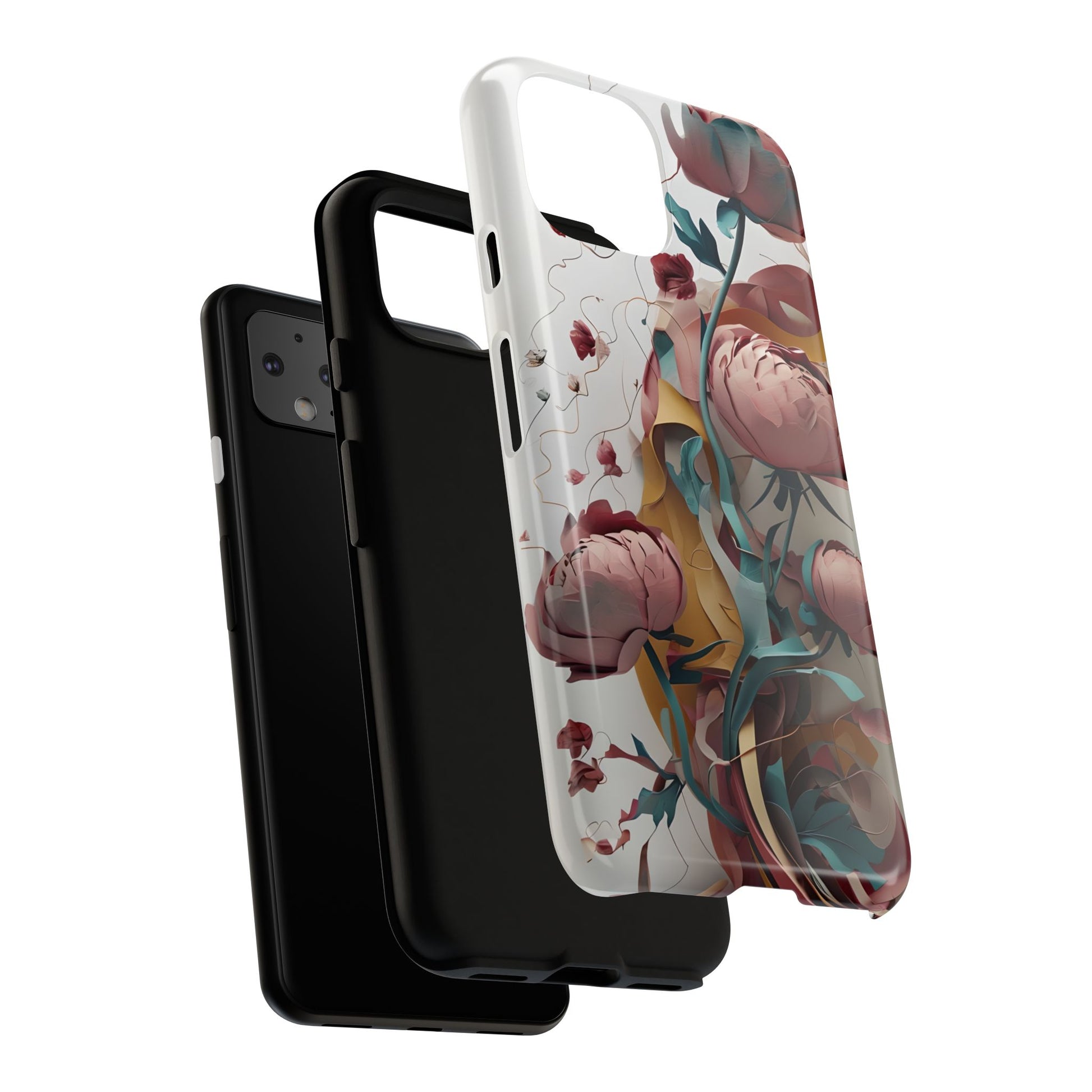 Blushing Peony Veil - Elegant Painterly Floral Google Pixel 4 Tough Phone Case - Soft Blush & Teal Peony Design
