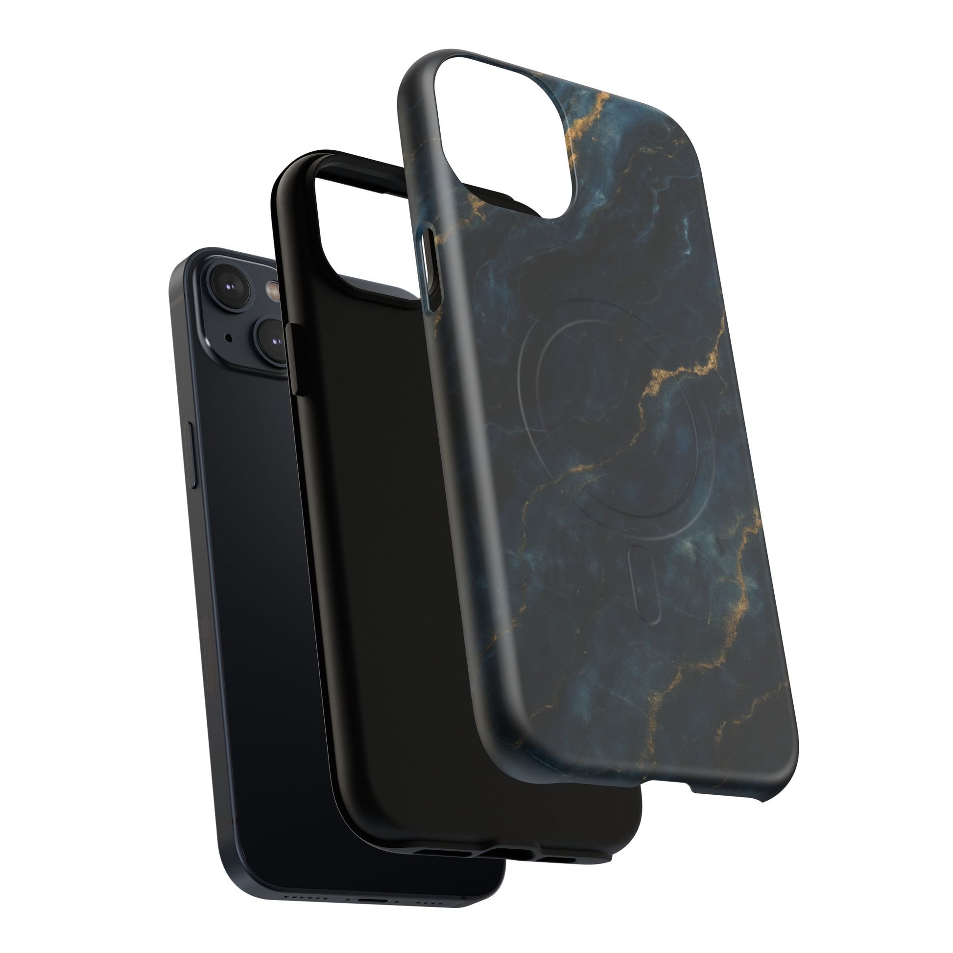 Midnight Marble MagSafe iPhone 14 Plus Case - Deep Blue Marble Design Shockproof Cover