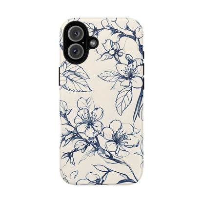 Blossom Sketch - Artistic Blue Floral - iPhone MagSafe Phone Case - Botanical Design