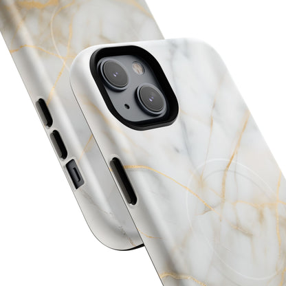 Golden Vein iPhone MagSafe Phone Case -White Neutral Marble Design