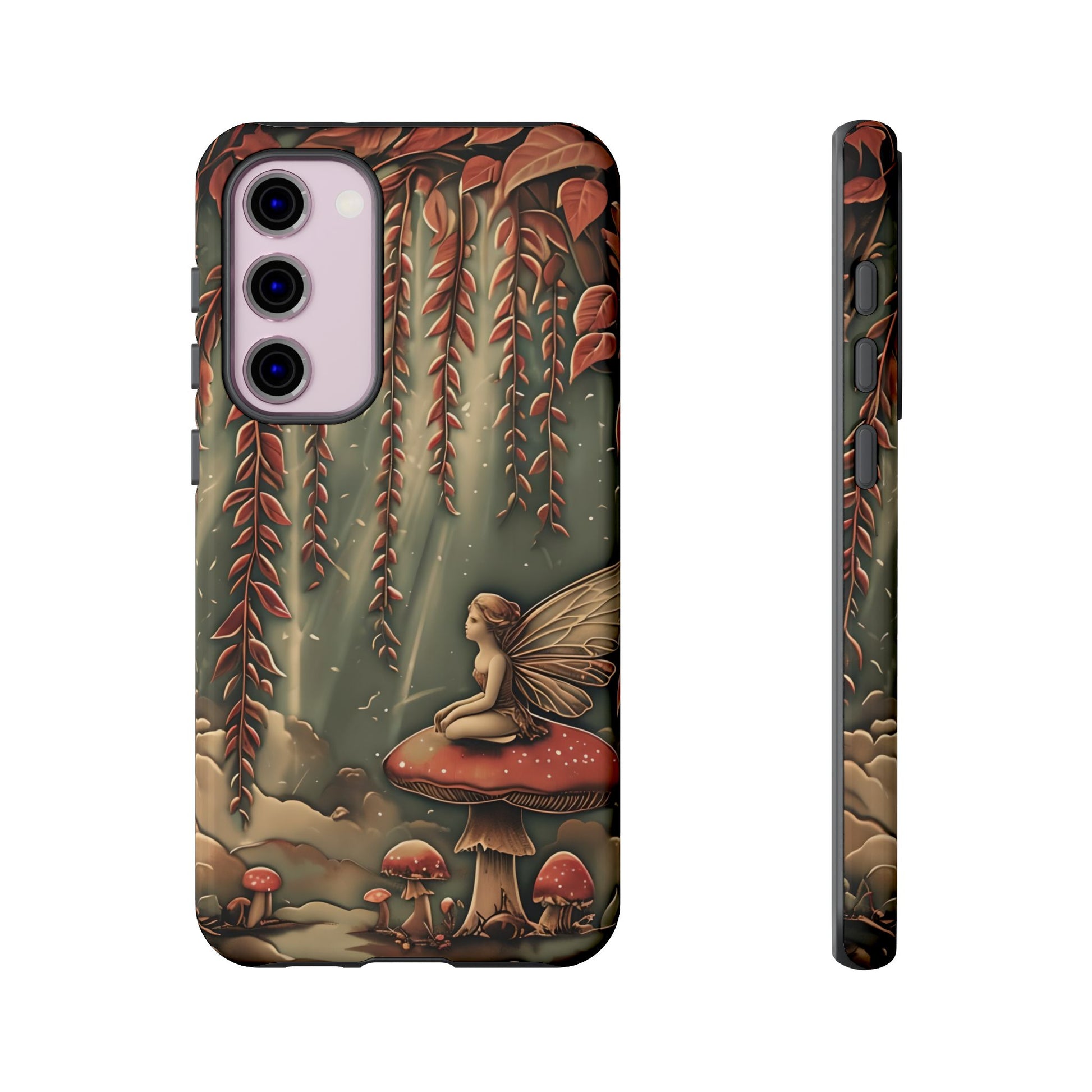 Willow Whisper - Tranquil Nature Art Samsung Galaxy S23 Plus Tough Phone Case - Serene Willow Tree & Meditative Figure Design