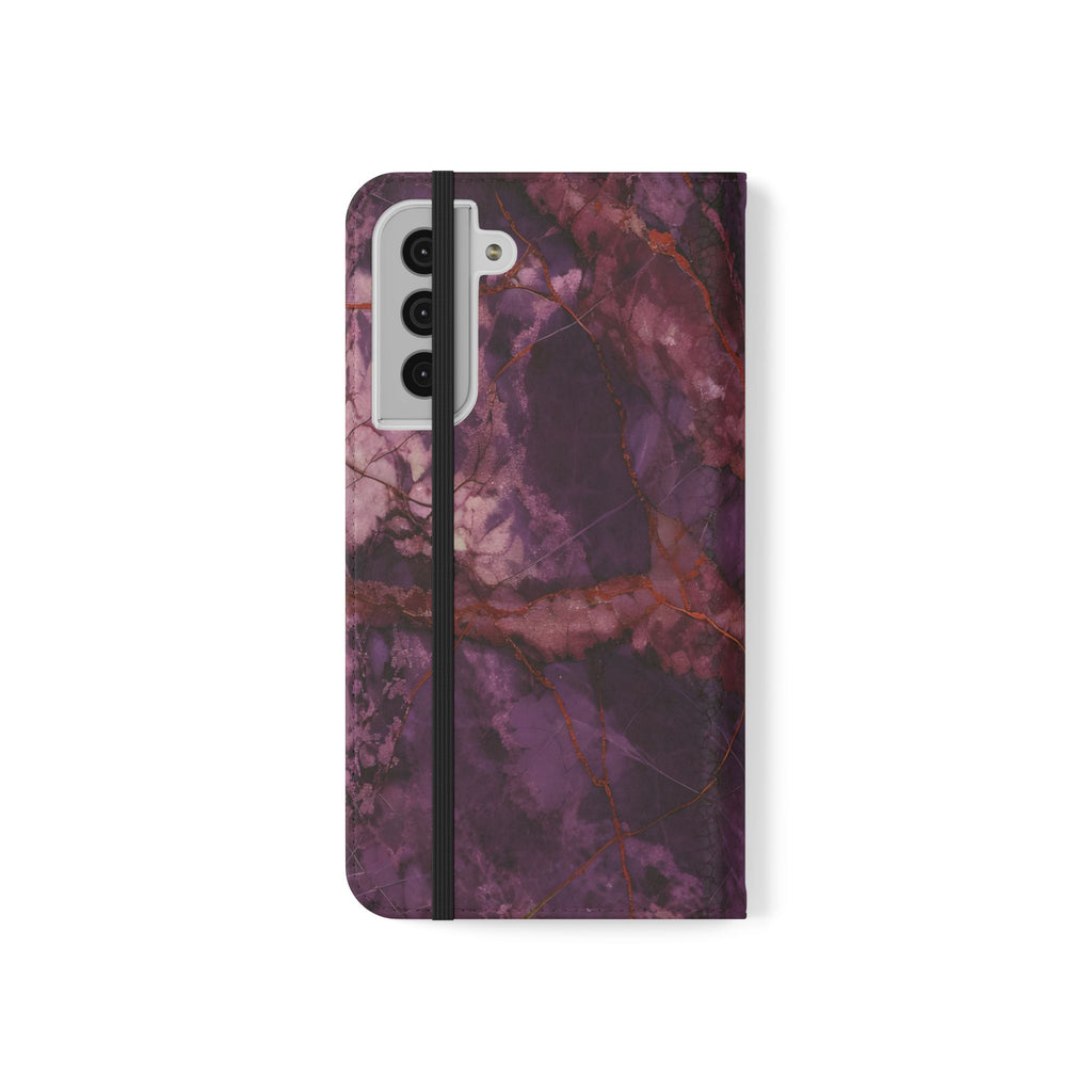 Amethyst Current Wallet Phone Case - Elegant Purple Marble Flip Cover for Samsung Galaxy S22 Plus