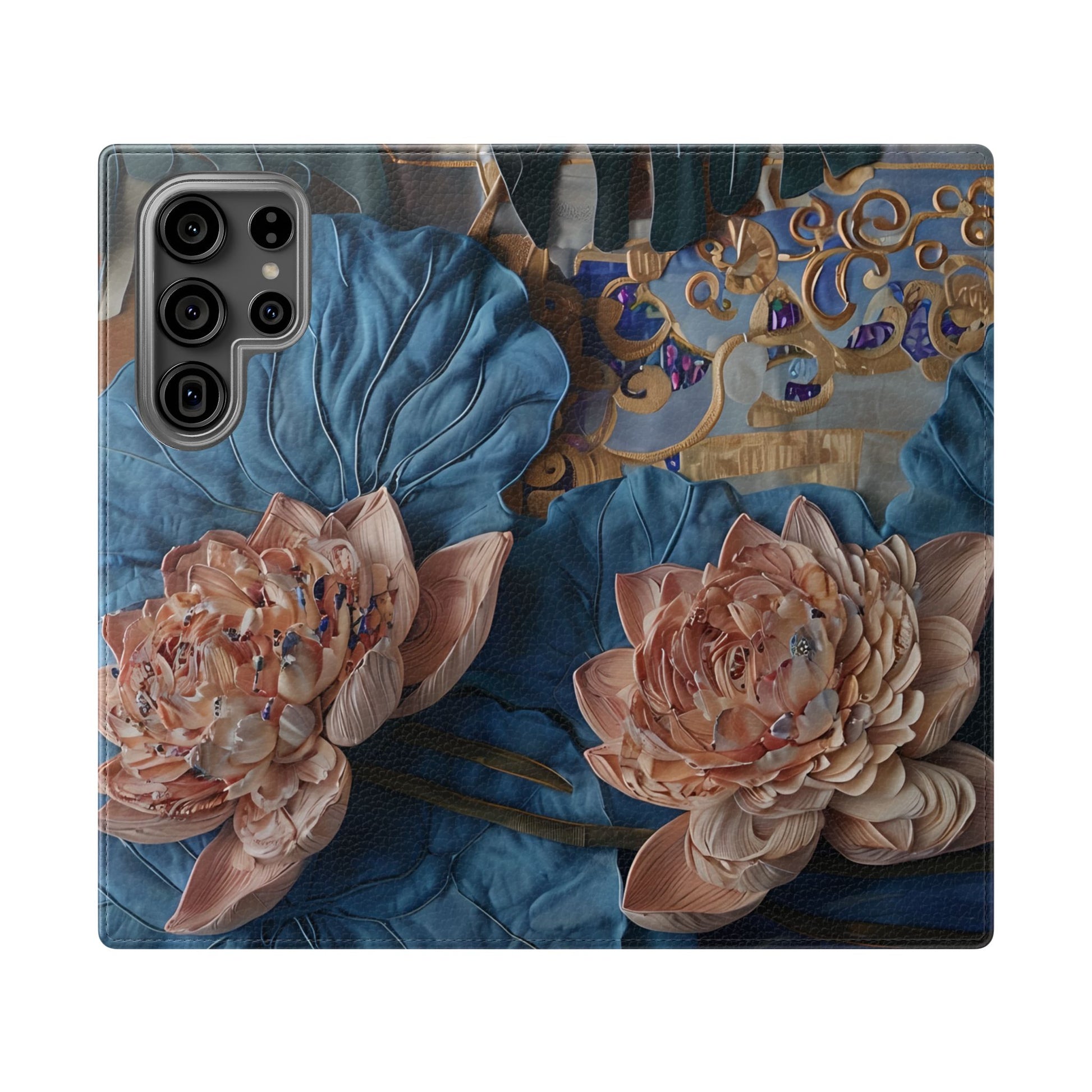 Peony Midnight Tapestry Wallet Phone Case - Flip Cover for Samsung Galaxy S23 Ultra - Floral and Tapestry Design