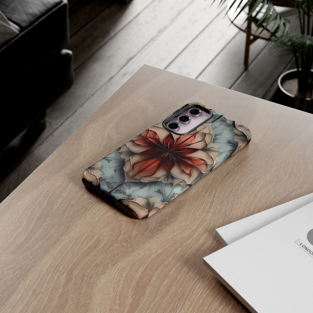 Ember Bloom - Kaleidoscope Collection Artistic Floral - Samsung Galaxy S23 Plus Tough Phone Case - Fiery Symmetrical Design