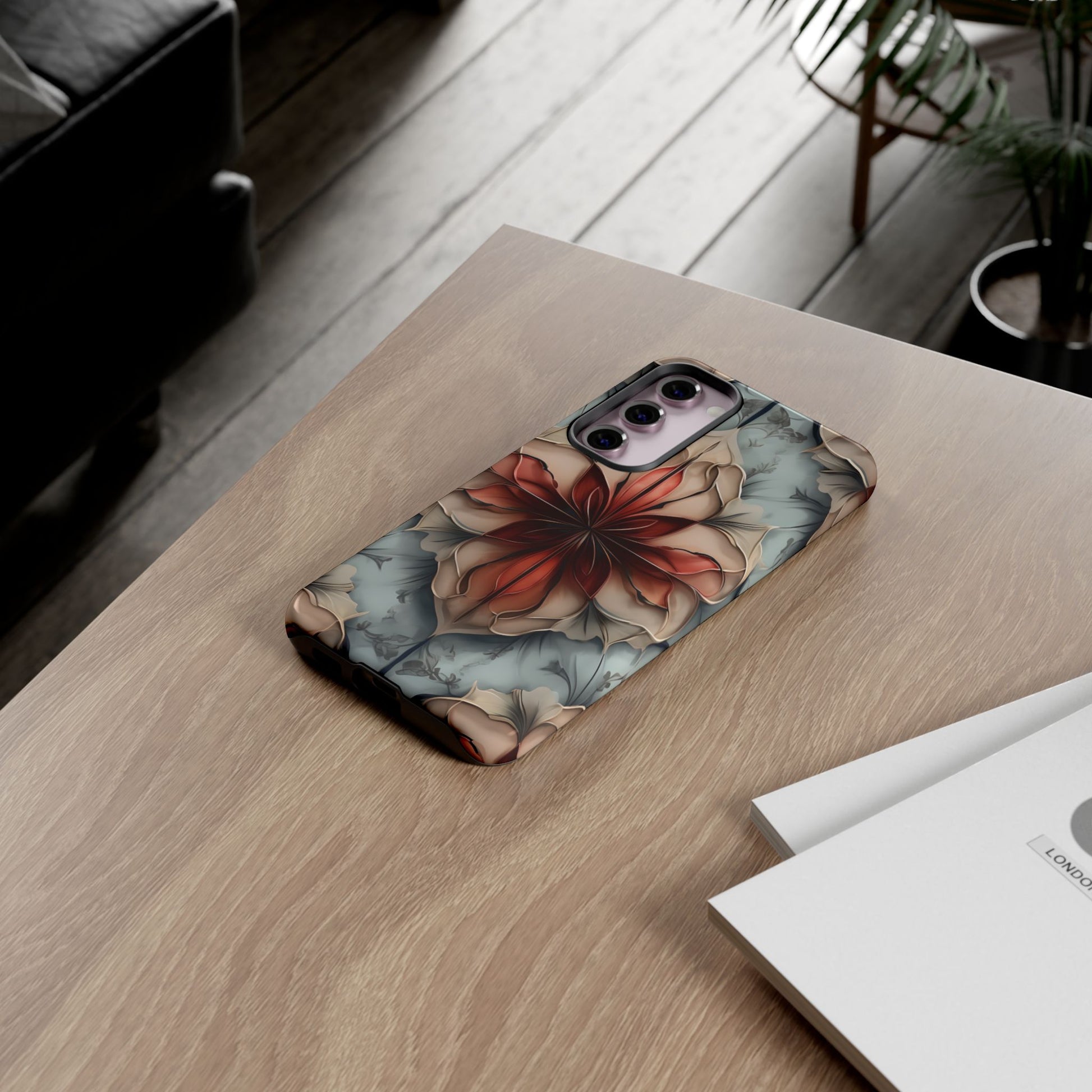 Ember Bloom - Kaleidoscope Collection Artistic Floral - Samsung Galaxy S23 Plus Tough Phone Case - Fiery Symmetrical Design
