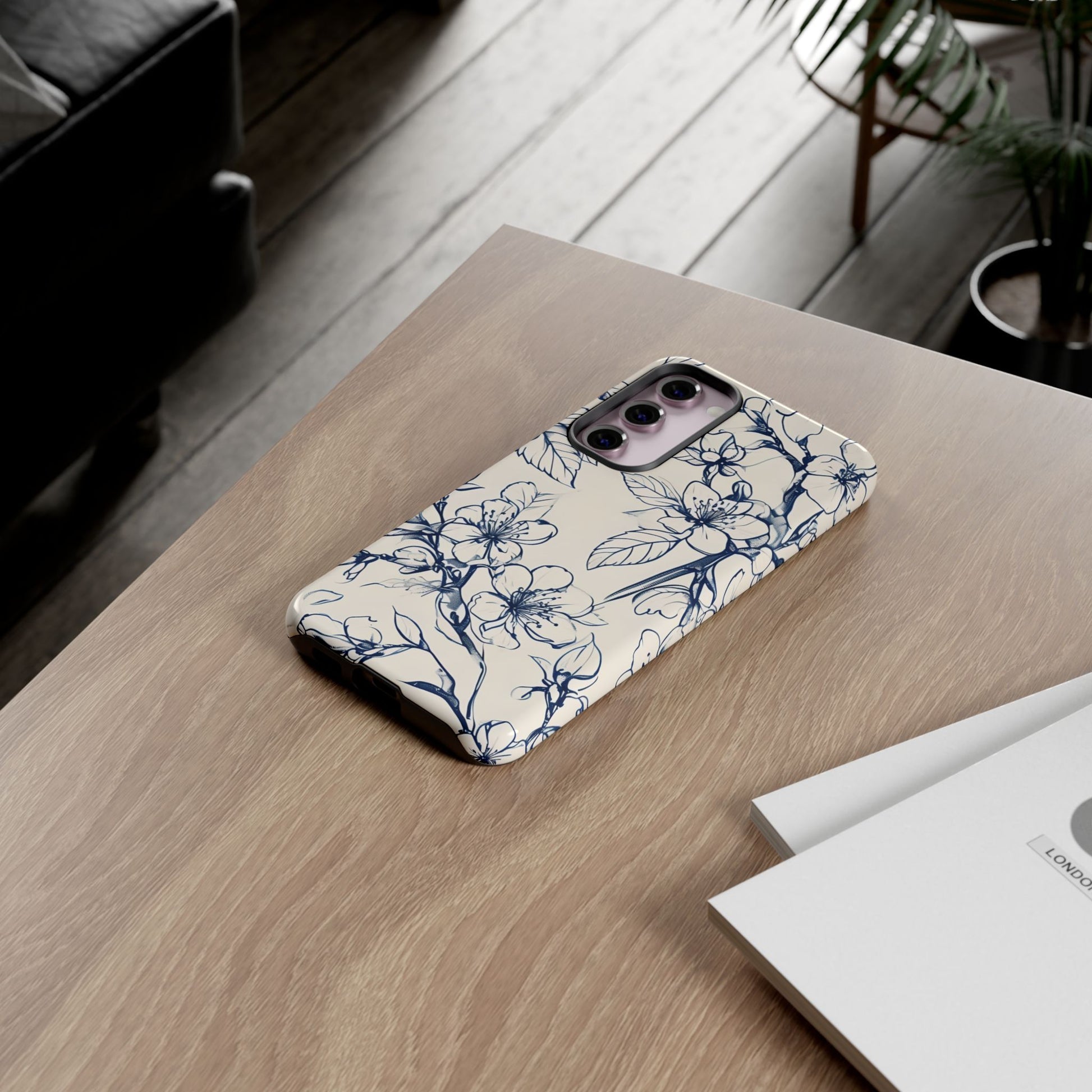 Blossom Sketch - Artistic Blue Floral Samsung Galaxy S23 Plus Tough Phone Case - Hand-Drawn Botanical Design