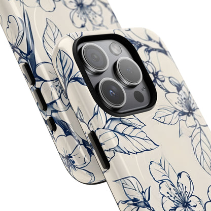 Blossom Sketch - Artistic Blue Floral - iPhone MagSafe Phone Case - Botanical Design