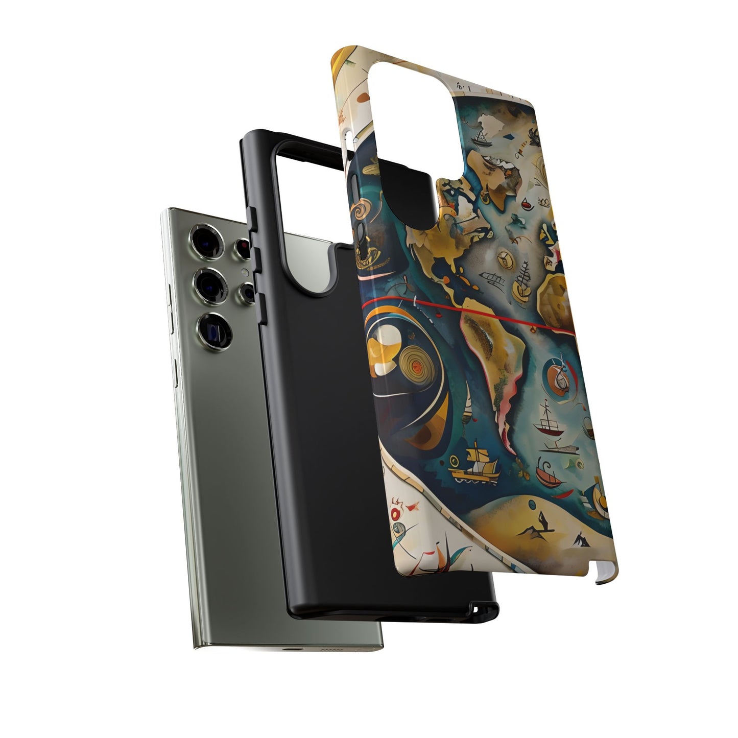 Celestial Map Samsung Galaxy dual layer tough case with vintage map and galaxy design, side and back view