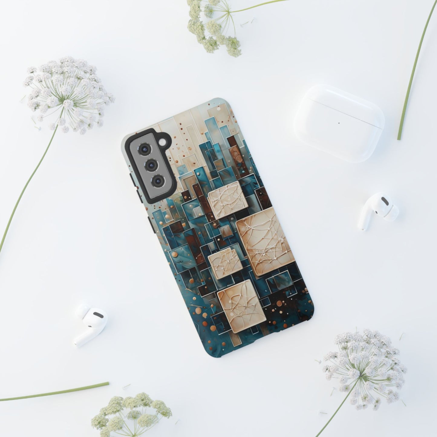 Architectural Drift Samsung Galaxy Case - Modern Geometric Teal & Parchment Design
