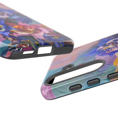 Blue Columbine Carnivale colorful columbine flowers with butterfly Samsung Galaxy phone case detail view