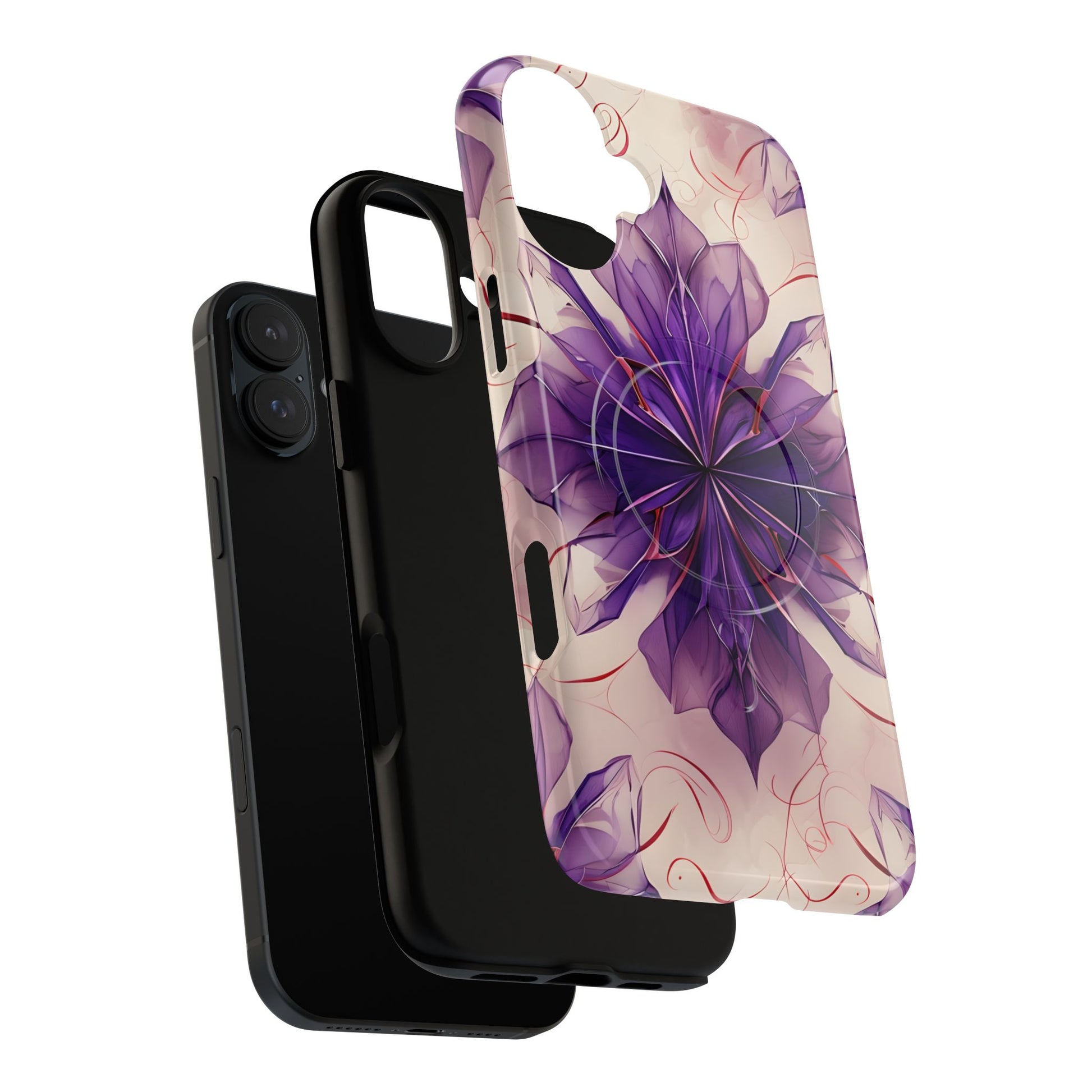 Violet Reverie - Kaleidoscope Collection Artistic Floral Burst - iPhone 16 Plus MagSafe Phone Case - Bold Purple Symmetrical Design