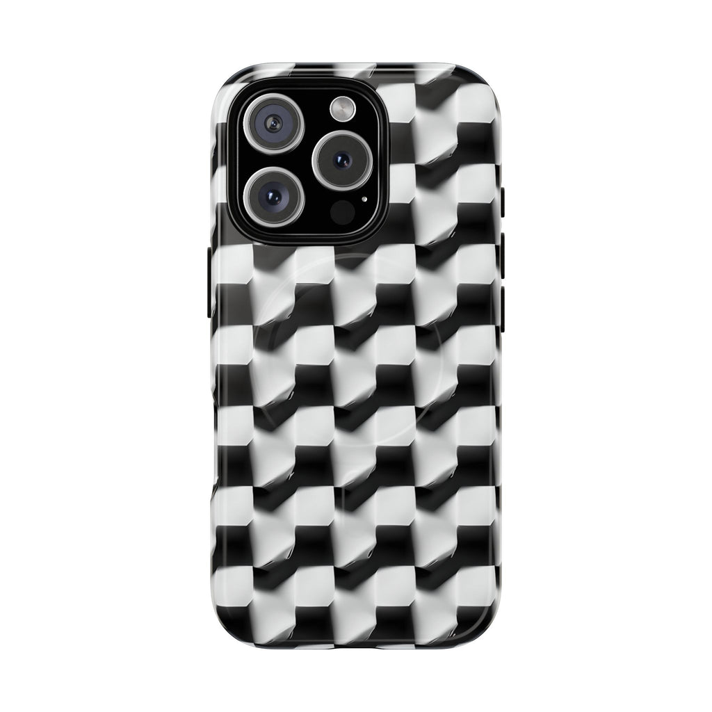 Monochrome Grid - iPhone 16 Pro MagSafe Phone Case - Bold, Modern Black & White Design