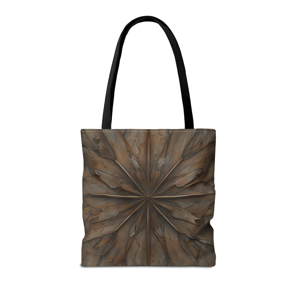 Earthstone Mandala Tote (16x16 & 18x18)- Centered Brown Geometric Pattern with Black Handle, Durable & Eco-Friendly Canvas
