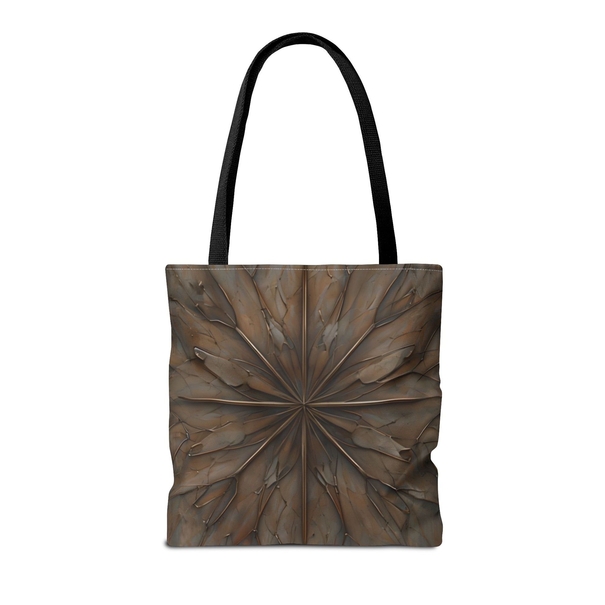 Earthstone Mandala Tote (16x16 & 18x18)- Centered Brown Geometric Pattern with Black Handle, Durable & Eco-Friendly Canvas