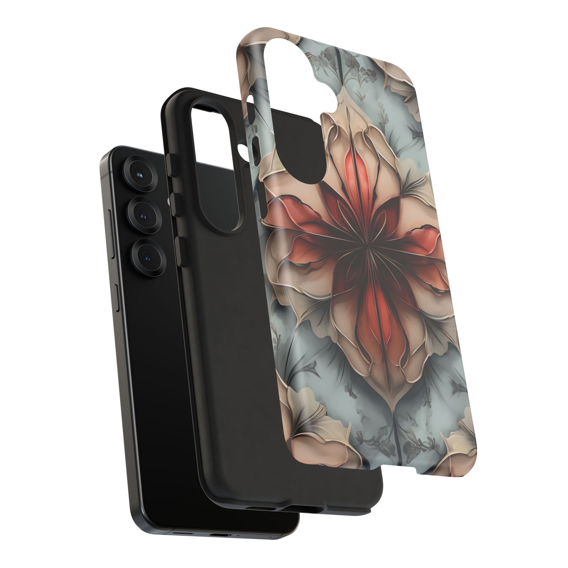 Ember Bloom - Kaleidoscope Collection Artistic Floral - Samsung Galaxy S25 Tough Phone Case - Fiery Symmetrical Design