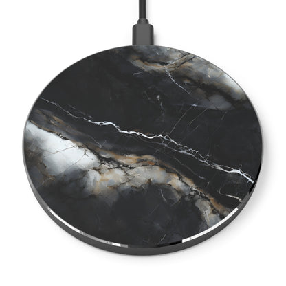 Obsidian Vein black marble decorative Qi wireless charger with white and gold stone vein pattern
