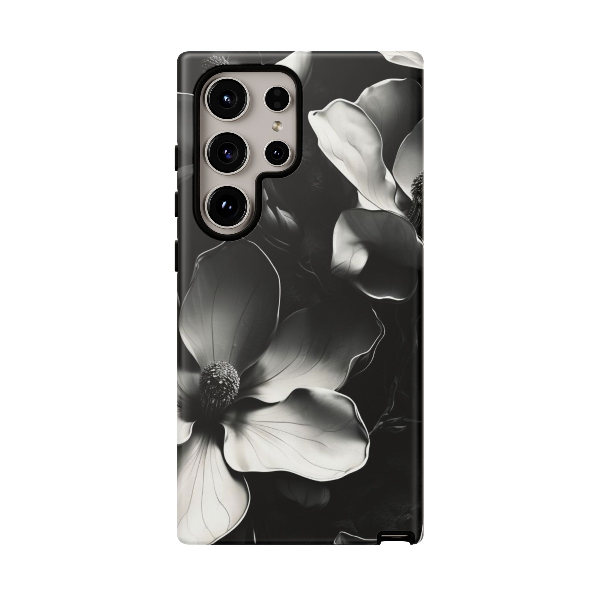 Monochrome Magnolia - Elegant Black & White Floral Samsung Galaxy S24 Ultra Tough Phone Case - Artistic Magnolia Design