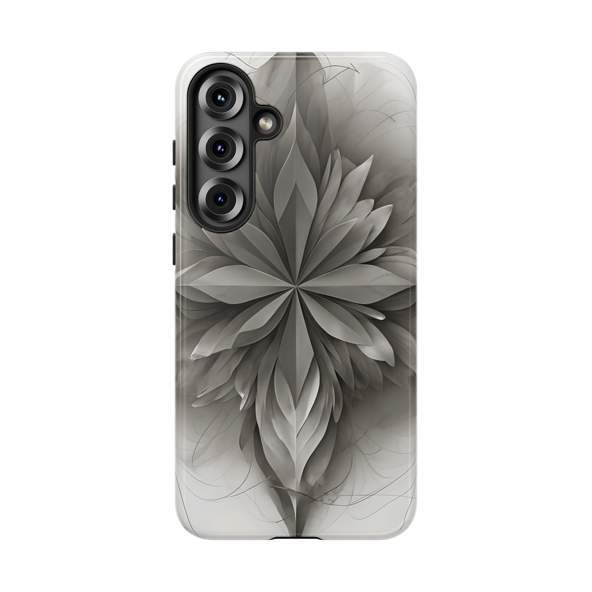 Silver Lotus - Elegant Monochrome Floral Samsung Galaxy S25 Plus Tough Phone Case - Modern Lotus Design