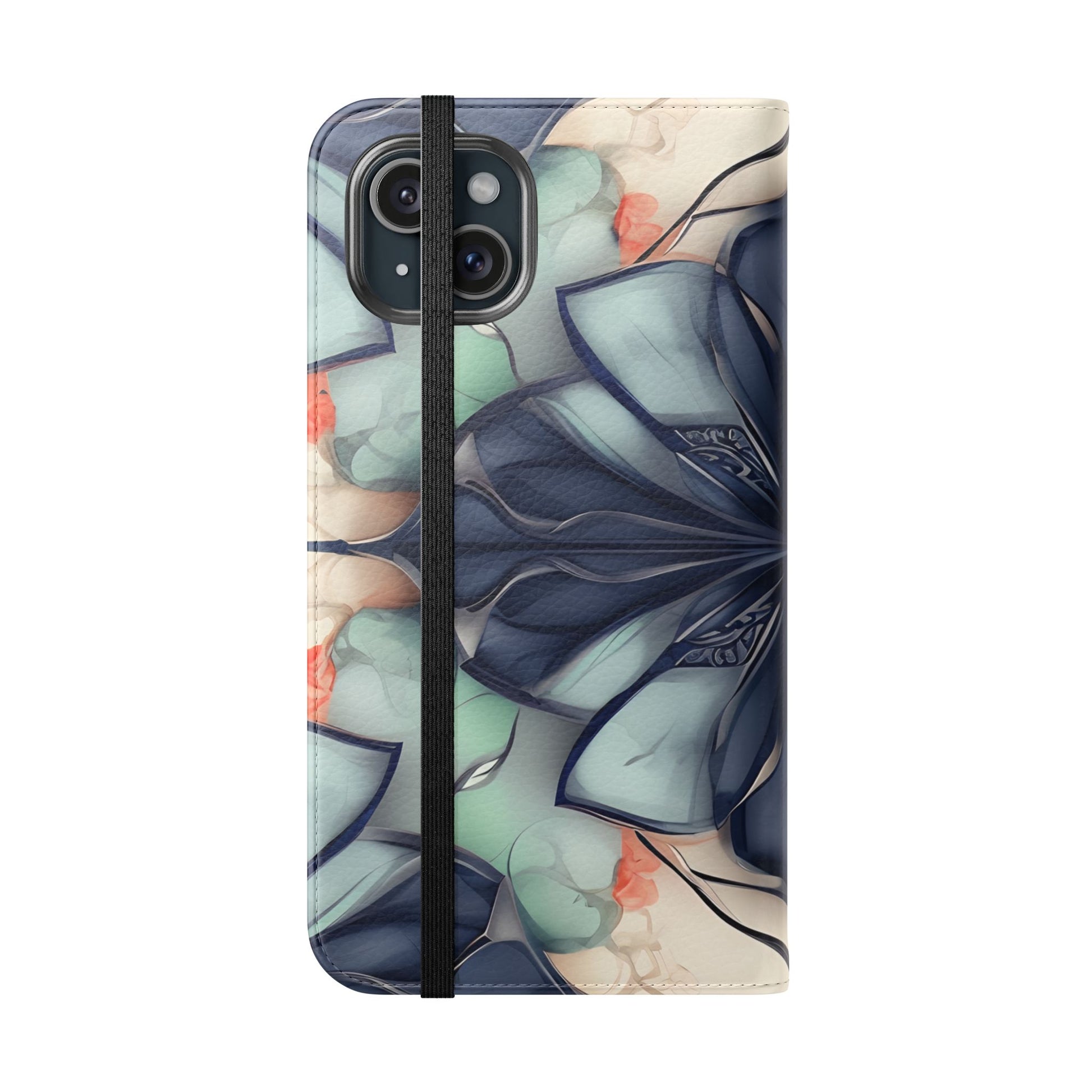 Midnight Mosaic - Abstract Floral Flip Phone Case for iPhone 15 Plus