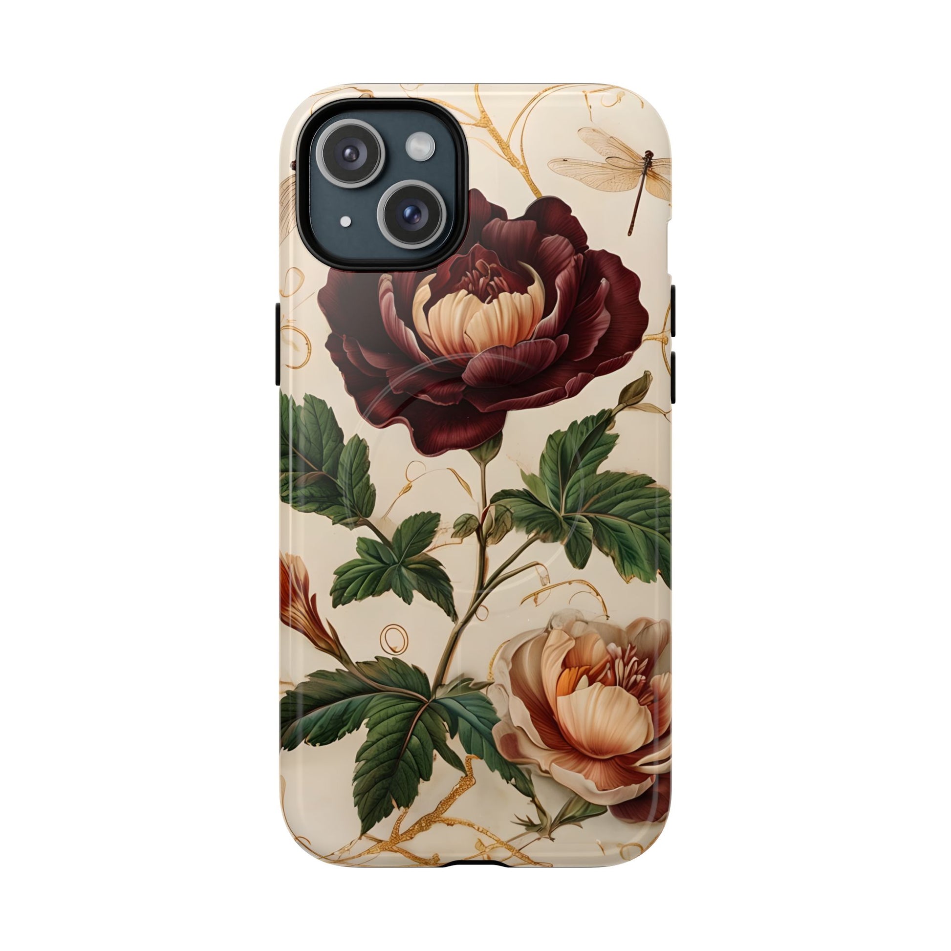 Vintage Burgundy Rose - Elegant Floral iPhone 15 Plus Phone Case - Classic Painterly Rose Design