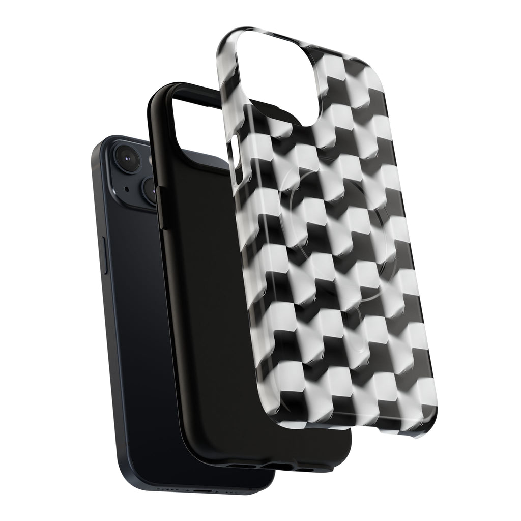 Monochrome Grid - iPhone 14 MagSafe Phone Case - Bold, Modern Black & White Design