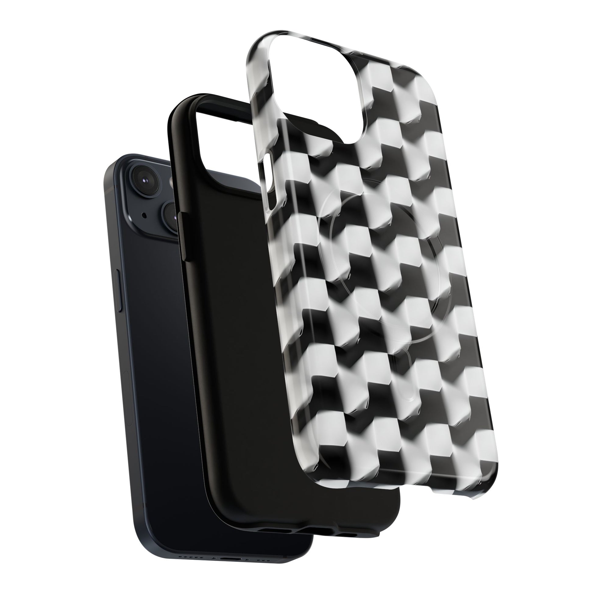 Monochrome Grid - iPhone 14 MagSafe Phone Case - Bold, Modern Black & White Design