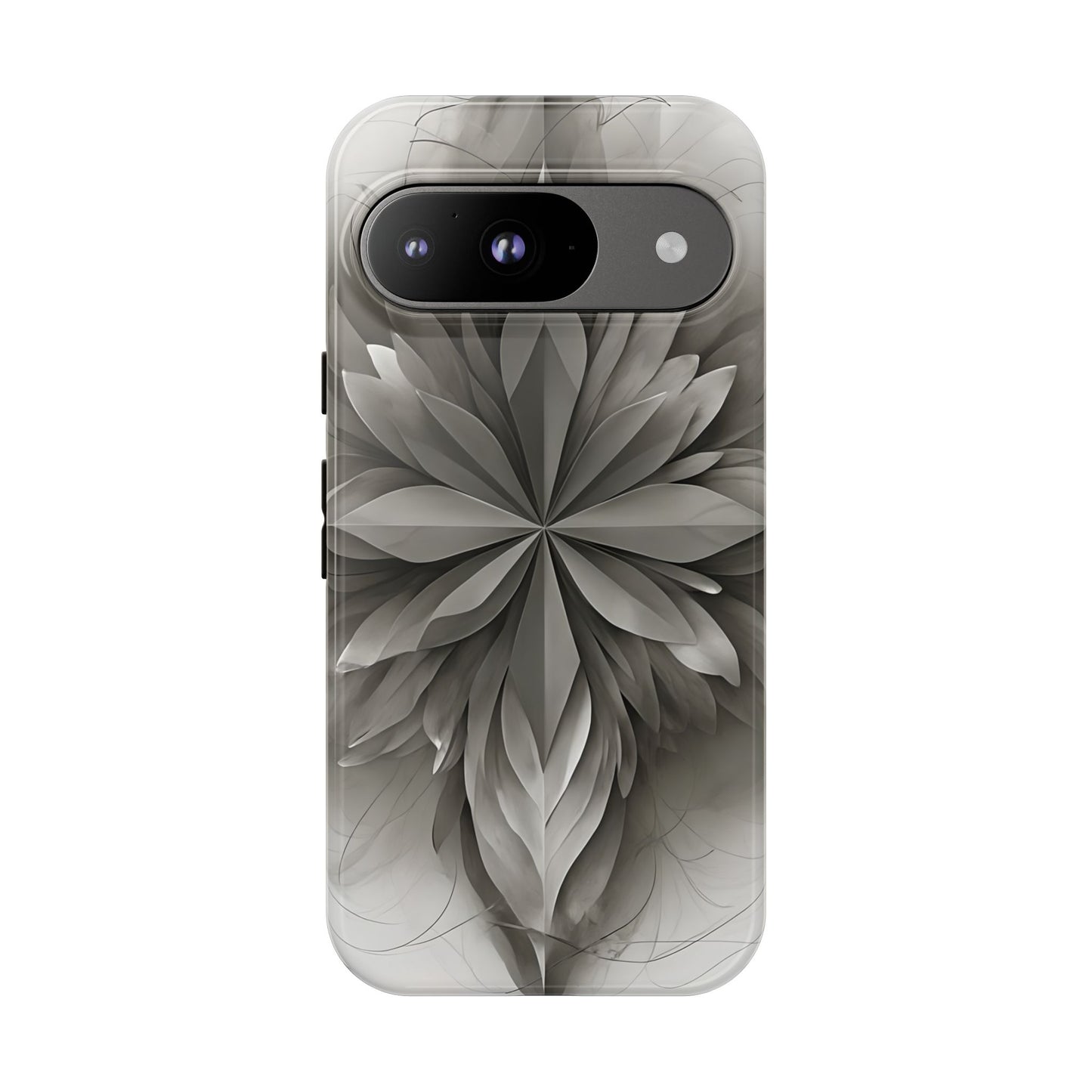 Silver Lotus - Elegant Monochrome Floral Google Pixel Tough Phone Case - Modern Lotus Design