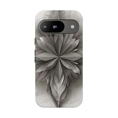 Silver Lotus - Elegant Monochrome Floral Google Pixel Tough Phone Case - Modern Lotus Design