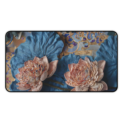 Peony Midnight Tapestry desk mat featuring elegant peony floral tapestry design
