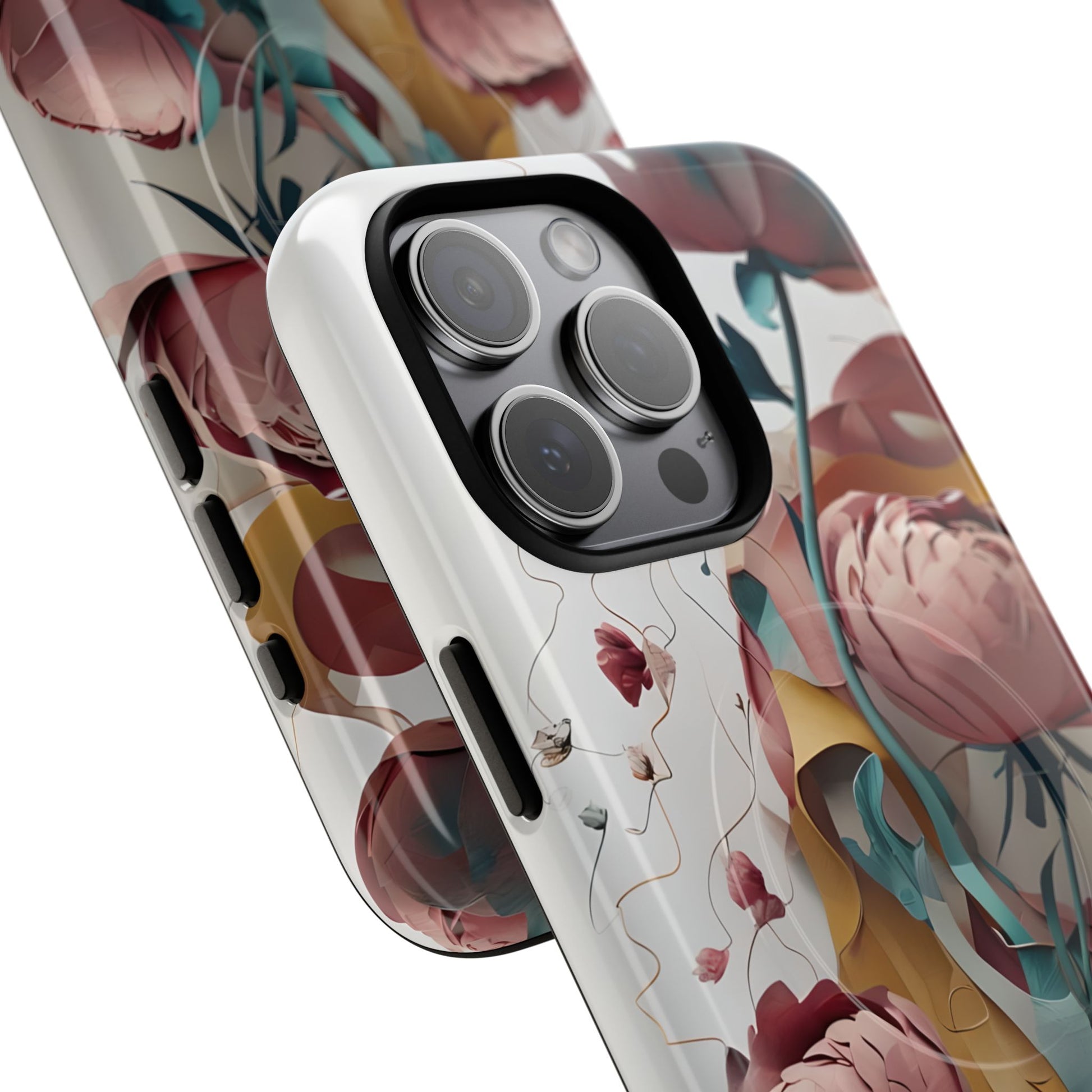 Blushing Peony Veil - Elegant Painterly Floral iPhone 15 Pro Max MagSafe Phone Case - Soft Blush & Teal Peony Design