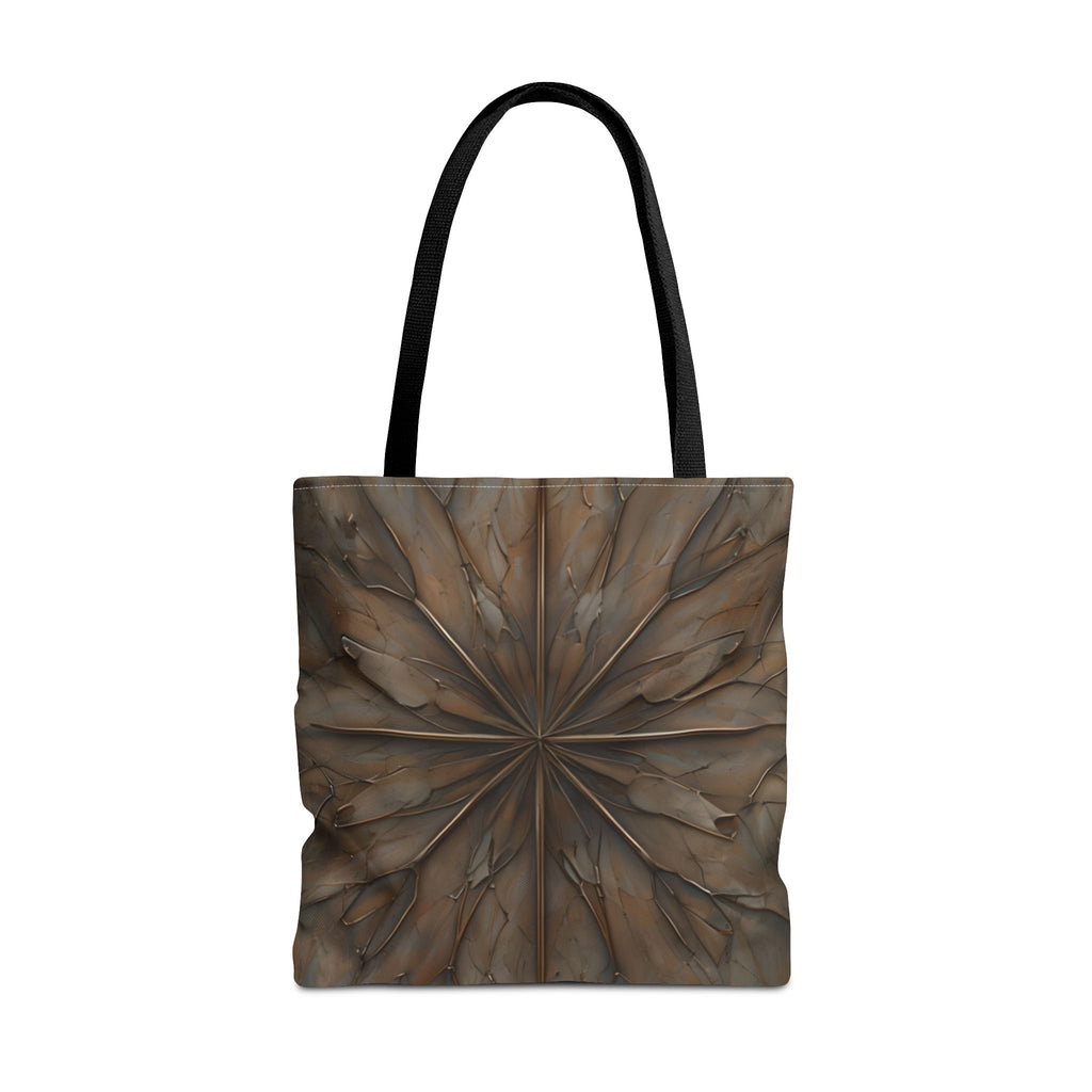 Earthstone Mandala Tote (16x16 & 18x18)- Centered Brown Geometric Pattern with Black Handle, Durable & Eco-Friendly Canvas