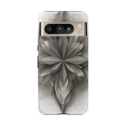 Silver Lotus - Elegant Monochrome Floral Google Pixel Tough Phone Case - Modern Lotus Design
