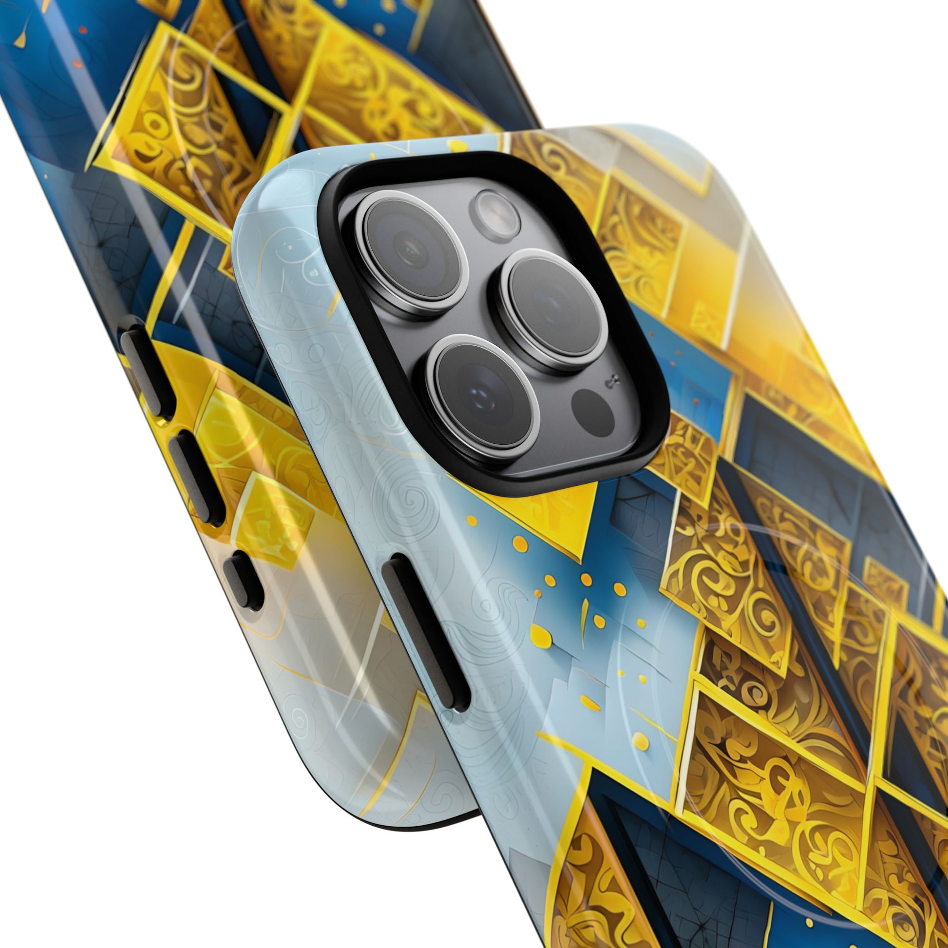 Golden Ascent Luxe Geometric iPhone 15 Pro Max - MagSafe Compatible - Elegant Abstract Gold Design