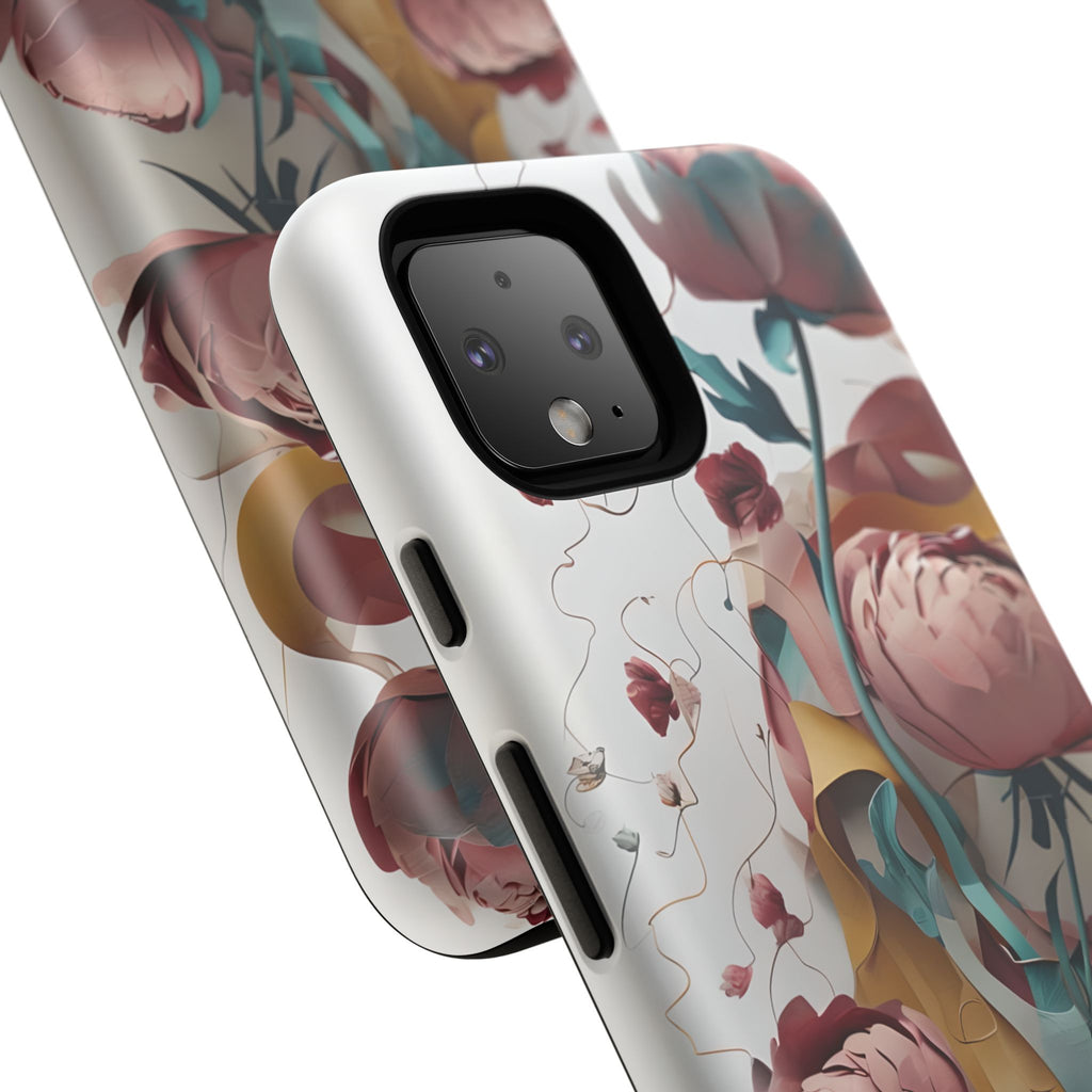 Blushing Peony Veil - Elegant Painterly Floral Google Pixel 4 Tough Phone Case - Soft Blush & Teal Peony Design