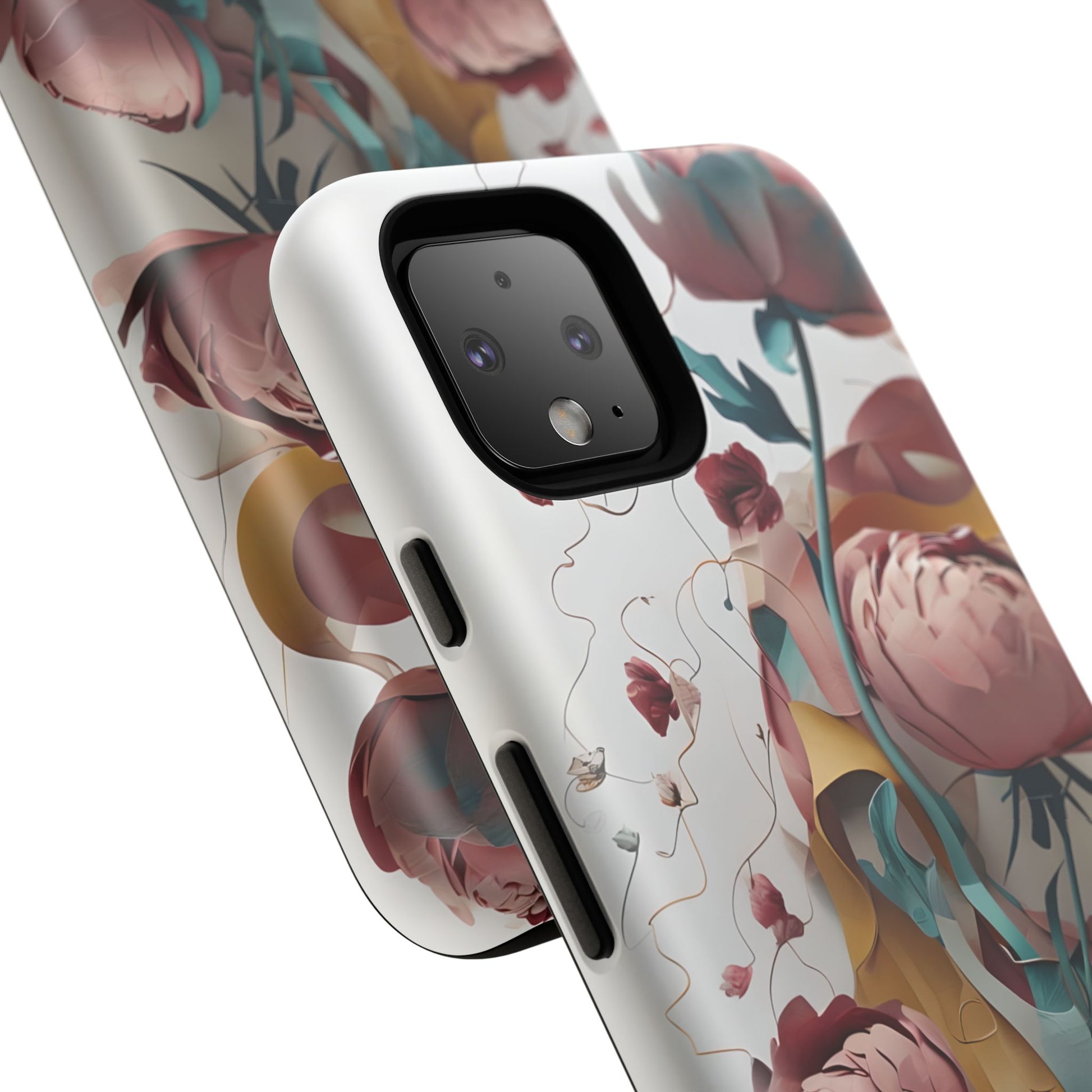 Blushing Peony Veil - Elegant Painterly Floral Google Pixel 4 Tough Phone Case - Soft Blush & Teal Peony Design