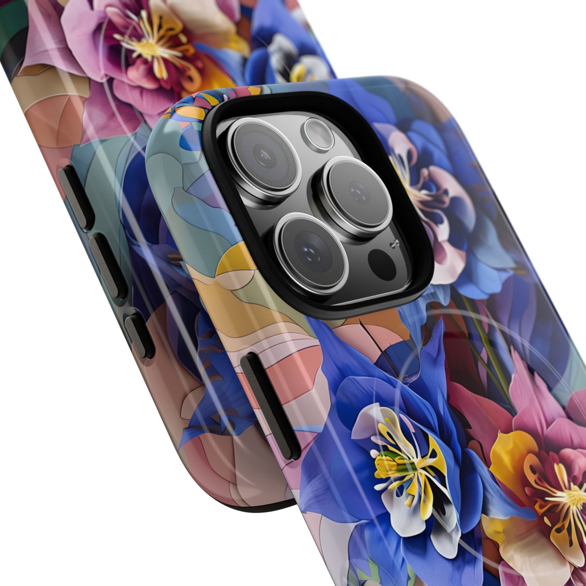 Blue Columbine Carnivale - Artistic Floral & Butterfly iPhone 16 Pro MagSafe Phone Case - Vibrant Botanical Design